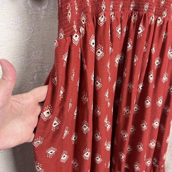 Anthropologie Felipa tiered midi dress red geometric print prairie cottagecore L - Picture 5 of 10